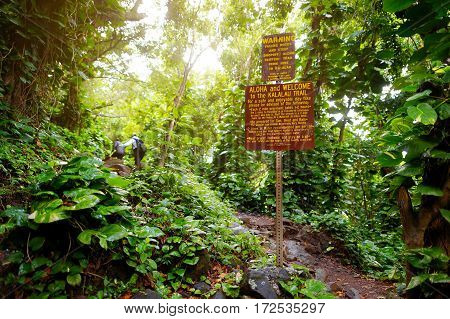 Trailhead Of The Famous Kalalau Trail Along Na Pali Coast Of The Island Of Kauai