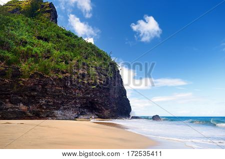 Hanakapiai Beach As One Of Checkpoints Of Kalalau Trail Of Napali Coast, Kauai