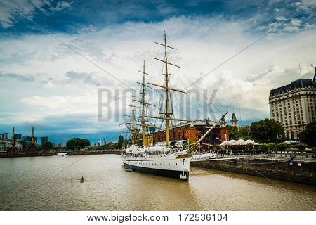 Buenos Aires - February 16, 2017: Museum Frigate Sarmiento President in Puerto Madero, Buenos Aires, Argentina on February 18, 2017