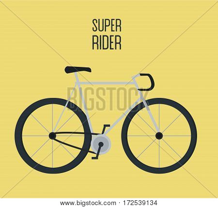 Flat city bicycle illustration. Bike icon isolated on yellow. Bike for rent concept, logo idea, logotype, rental sticker badge modern design, repair service help road sign symbol image.