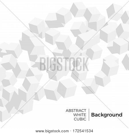 Abstract white cubic geometric vector background. Light gray isometric cubes on white background. Ascendant flow of elements.