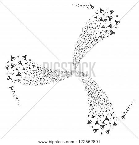 Filter fireworks swirl rotation. Vector illustration style is flat gray iconic symbols on a white background. Object spiral made from random symbols.