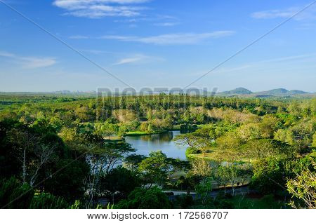 This is a Chantaburi forest in Thailand. There are a lake and a lot of tree.