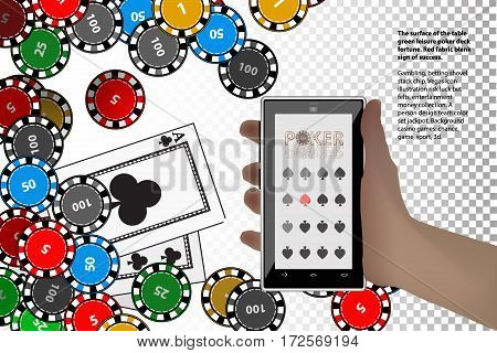 Casino Chips Hand Derzhitsmart Phone On A White