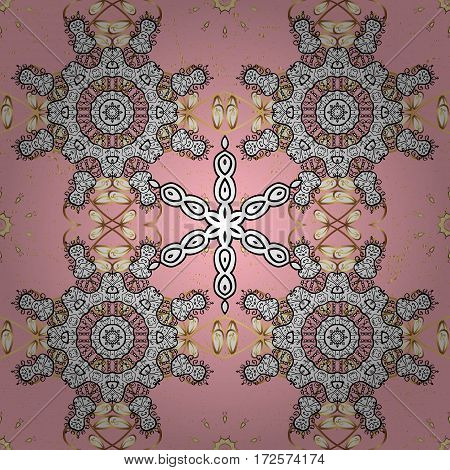 Vector Illustration. Vintage Pattern On A Pink Background With Golden Elements.