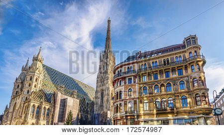 St stephen cathedral on stephansplatz in vienna, austria, blue sky on a sunny day