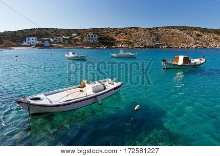 Fishing boats on Iraklia island in Lesser Cyclades, Greece.