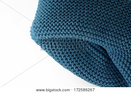 Knitted Blue Scarf Isolated On A White Background Closeup, Riverside Color