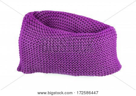 Knitted Purple Scarf Isolated On A White Background Closeup