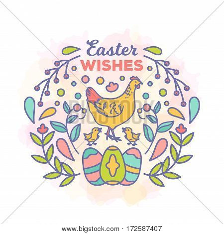 Happy easter card design vector illustration. Line style
