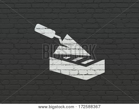 Construction concept: Painted white Brick Wall icon on Black Brick wall background