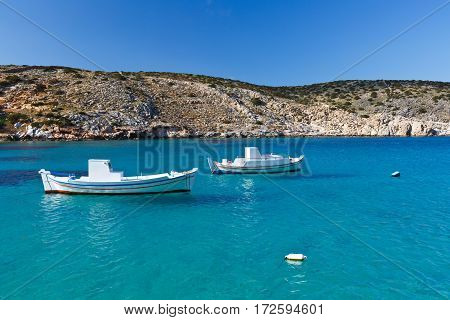 Fishing boats on Iraklia island in Lesser Cyclades, Greece.