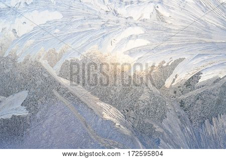Variety of frost patterns on a winter window
