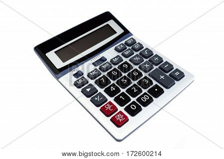 Calculator inclined and isolated on a white background