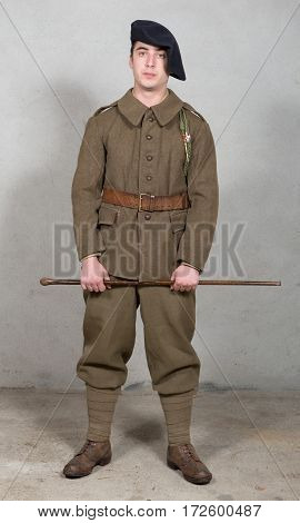 a french soldier in 1940's uniform military