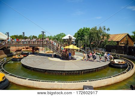 SALOU/ SPAIN - MAY 12. Attraction Grand Canyon Rapids in the theme park Port Aventura on May 12, 2015 in city Salou, Spain.