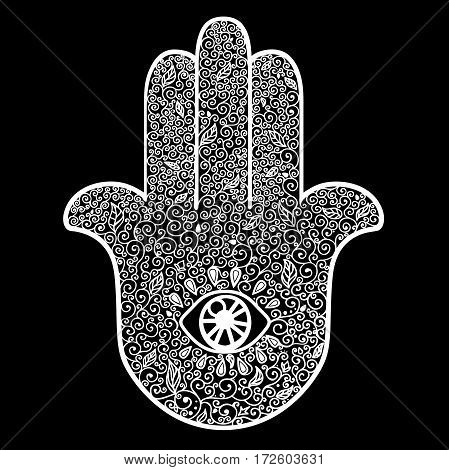 Doodle hand drawn Hamsa isolated on black