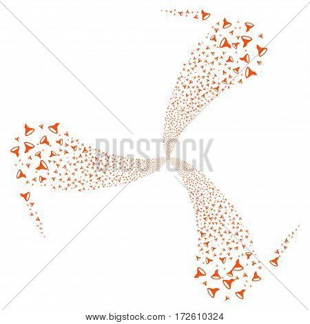 Filter fireworks swirl rotation. Vector illustration style is flat orange iconic symbols on a white background. Object spiral made from random pictographs.