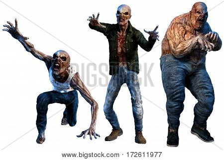 Zombies moving in to attack 3D illustration