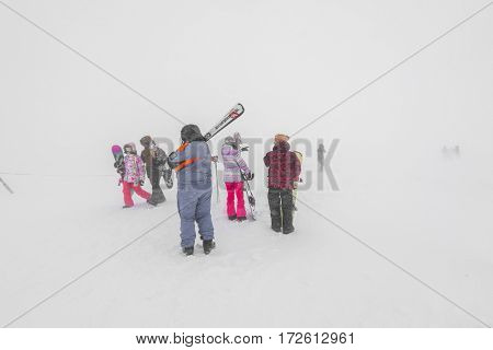 Yamakata, Japan - February 7, 2017: People at Rope-way in winter Zao ski moutain, Yamagata Japan