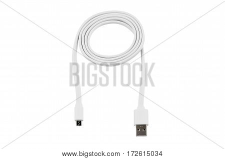 White usb-cable micro usb isolated on white background