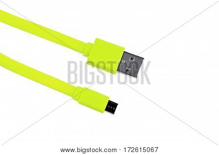 light green usb-cable micro usb isolated on white background