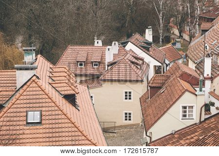 Traditional Czech unusual beautiful house on Cerninska street in Hradcany district of Prague - the capital of the Czech Republic. Tourist destinations. Sight.