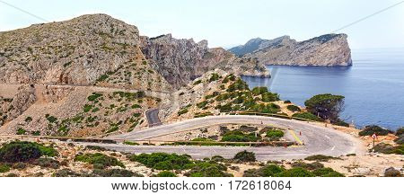 Winding road on cape Formentor. Island Majorca Spain.