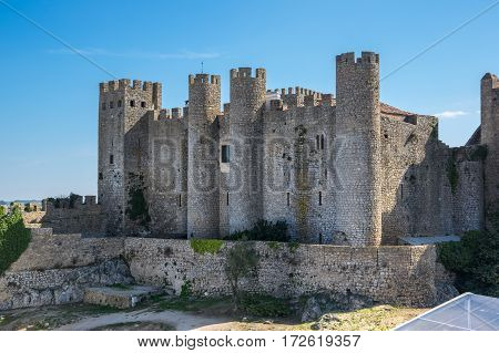 View of castle in the medieval town of Obidos in Portugal