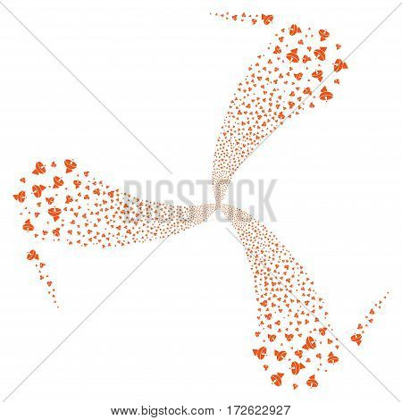 Radio Telescope fireworks swirl rotation. Vector illustration style is flat orange iconic symbols on a white background. Object whirl organized from random design elements.