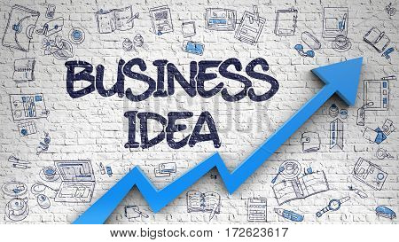 Business Idea - Modern Line Style Illustration with Doodle Design Elements. Business Idea - Increase Concept with Hand Drawn Icons Around on the White Brickwall Background.