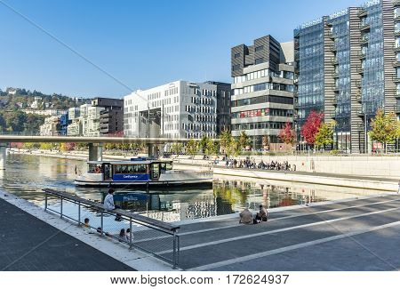 Famous Confluence District With People In Lyon