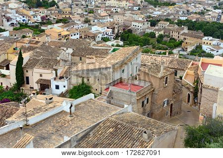 Aerial view of the old municipality of Capdepera as seen from the Castle wall. Island Majorca, Spain.