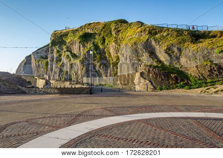 Capstone Hill. Start walking trails around the mountain. Cloudless clear weather. Evening. Ilfracombe. North Devon. UK