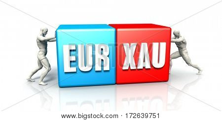 EUR XAU Currency Pair Fighting in Blue Red and White Background 3D Illustration Render