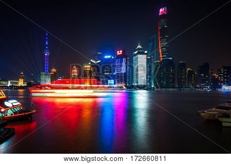 landmarks of Shanghai with Huangpu river in China.