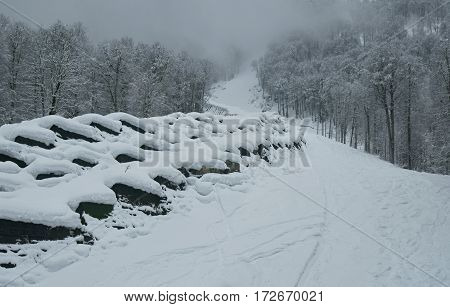 North slope Aibga Ridge of Western Caucasus at ski resort Gorky Gorod