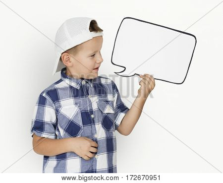 Caucasian Little Boy Holding Chatbox Papercraft