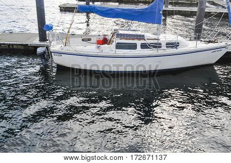 British Columbia,Canada-March 21 2017: Boat located in Granville Island Vancouver,BC
