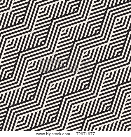 Abstract Zigzag Parallel Stripes. Vector Seamless Pattern. Repeating Monochrome Background