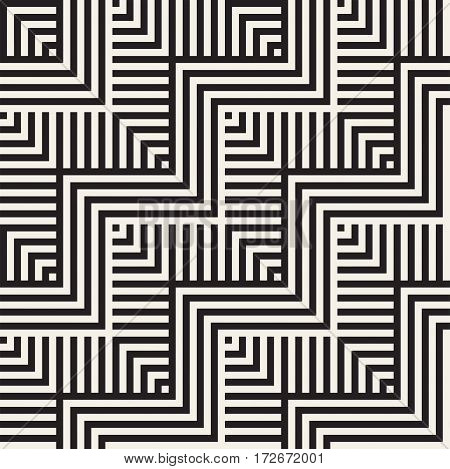 Abstract Zigzag Parallel Stripes. Vector Seamless Pattern. Repeating Monochrome Background
