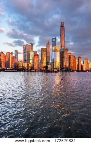 landmarks of Shanghai with Huangpu river in China.