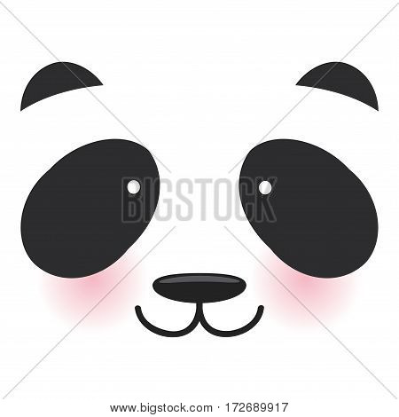 Kawaii funny panda white muzzle with pink cheeks and big black eyes  on white background. Vector illustration