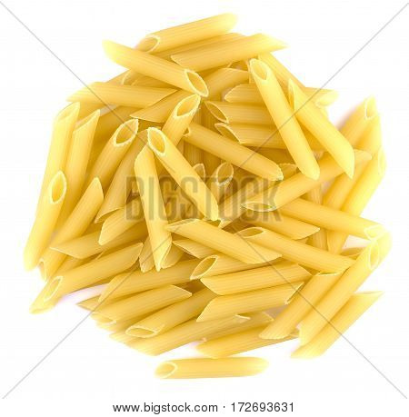 A portion of penne pasta isolated on white