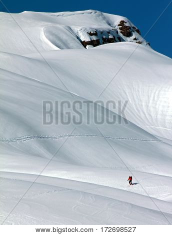 Lonely skier doing a ski tour in the bavarian alps