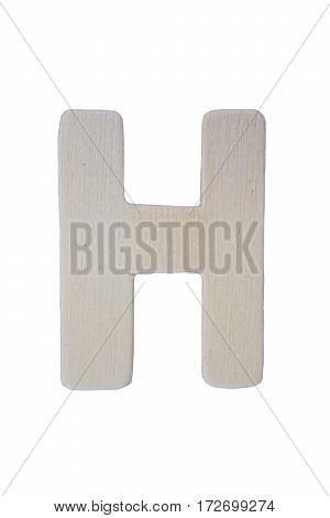 Wooden letter H isolated on white background with clipping path.