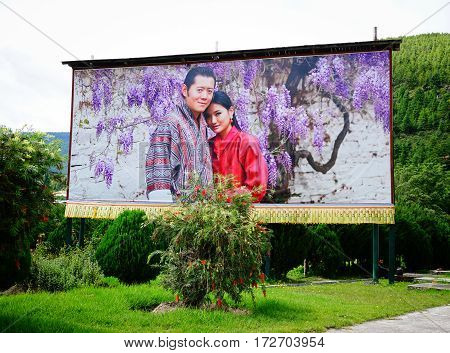 Large Portrait Of Bhutan King In Thimphu