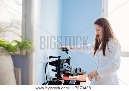 Woman In White Lab Thermal Transferring Image