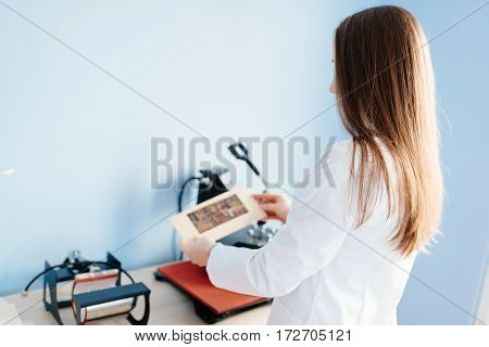 Woman In White Lab Thermal Transferring Image