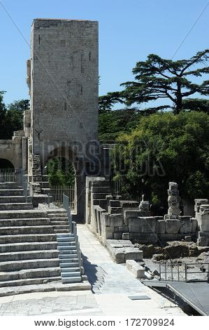 Arles, France - 28 June 2012: The Roman amphitheater of Arles on France